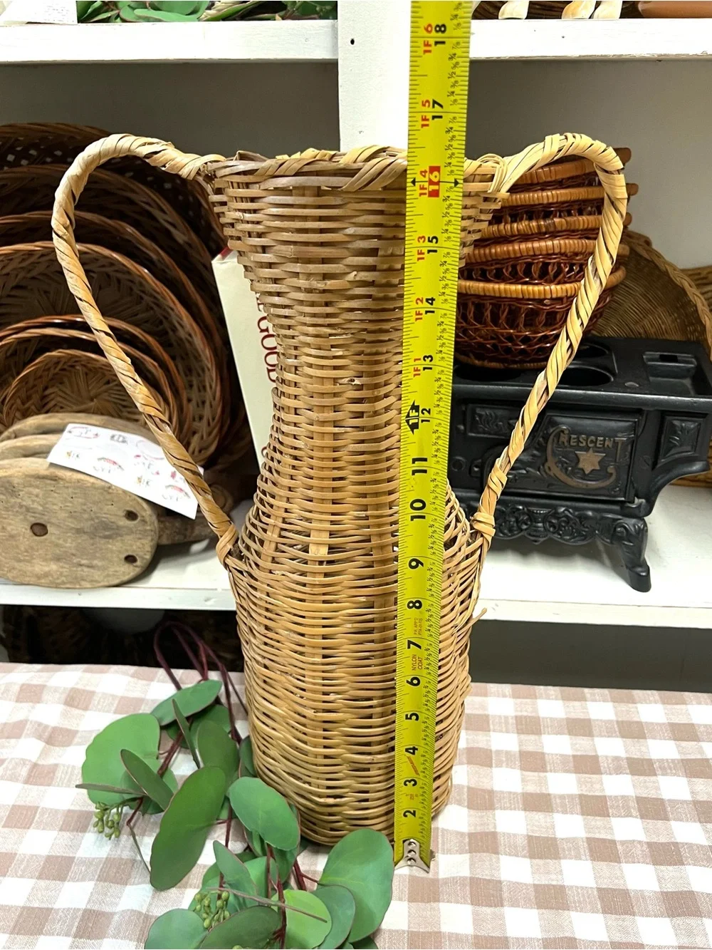 Vintage wicker rattan vase basket boho decor